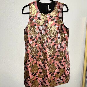 Rachel Roy Size 12 Pink With Metallic Brocade Floral Sheath Cocktail Dress